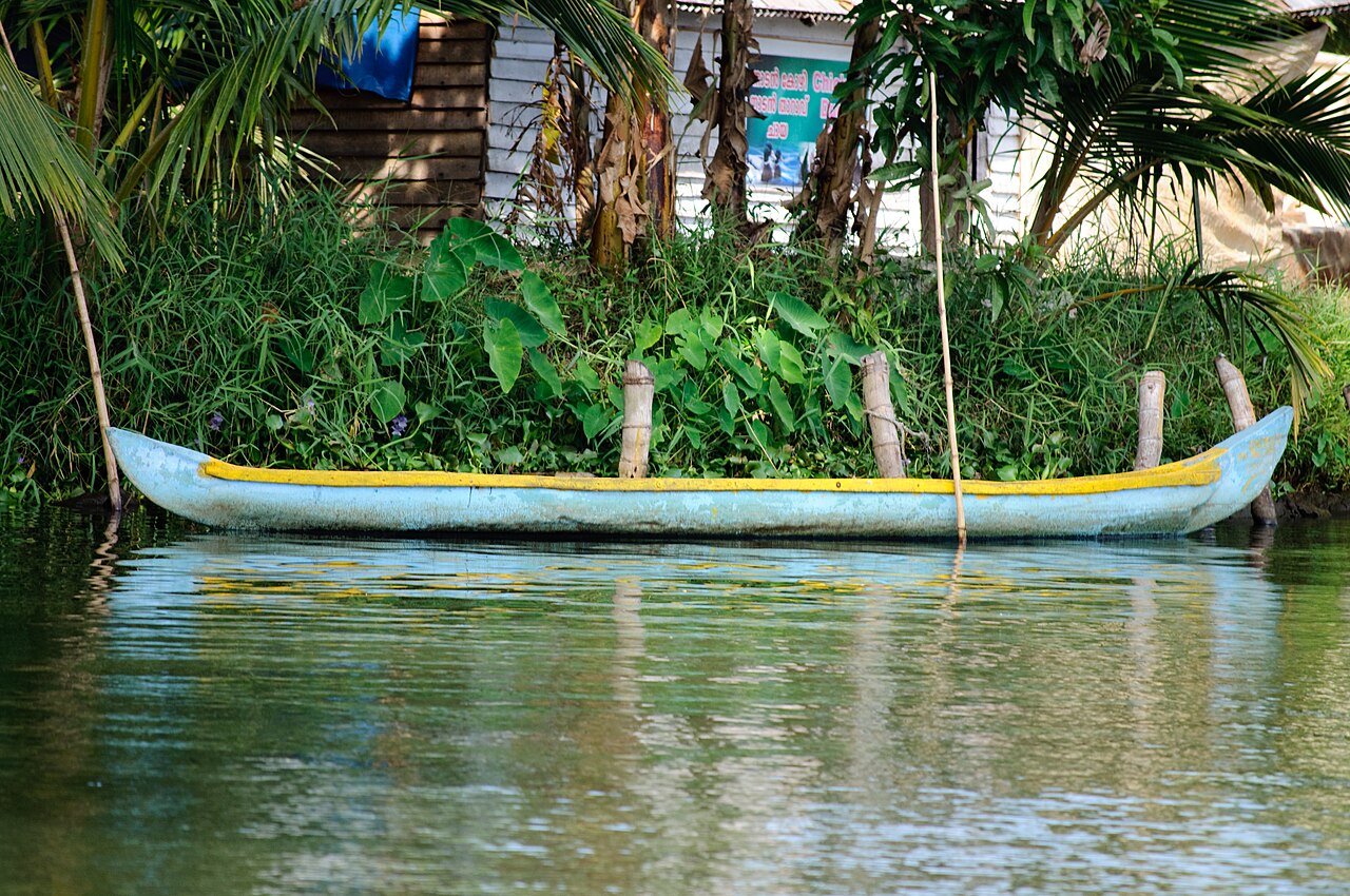 A canoe moored along a Kerala backwater